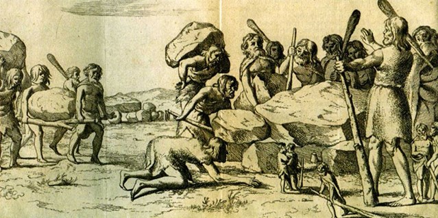 Voorstelling van de hunebedbouwers van dominee J. Picardt uit 1660