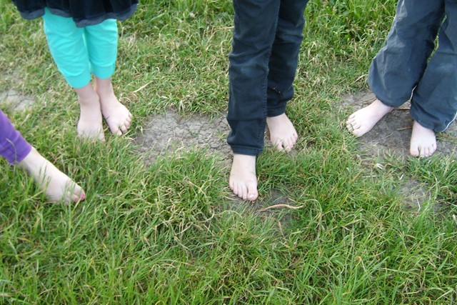 Blote voeten op het gras.